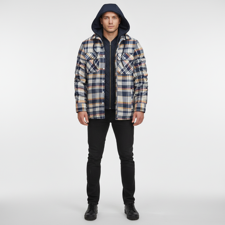 Side profile of a man in a Praktische Kapuzenjacke - Luis, a cozy winter coat.