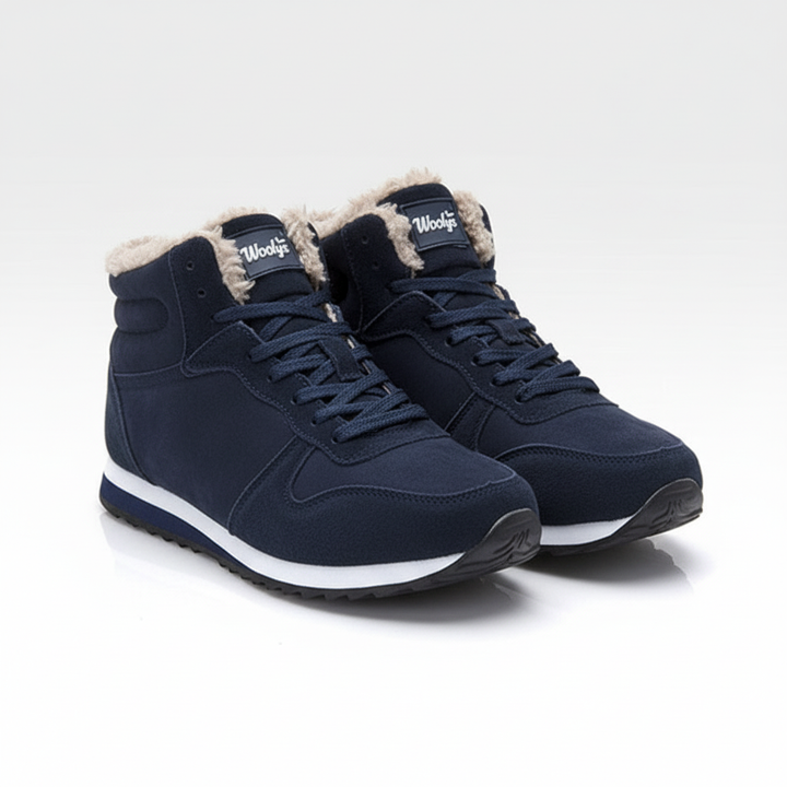 Close-up of men's breathable high-top sneaker boots, warm lined, athletic design