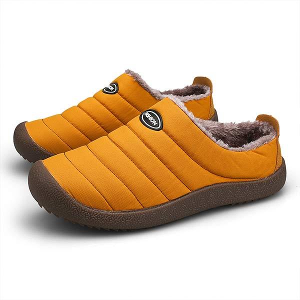 Warm lined slip-on slippers for men, offering cozy comfort throughout the winter season.