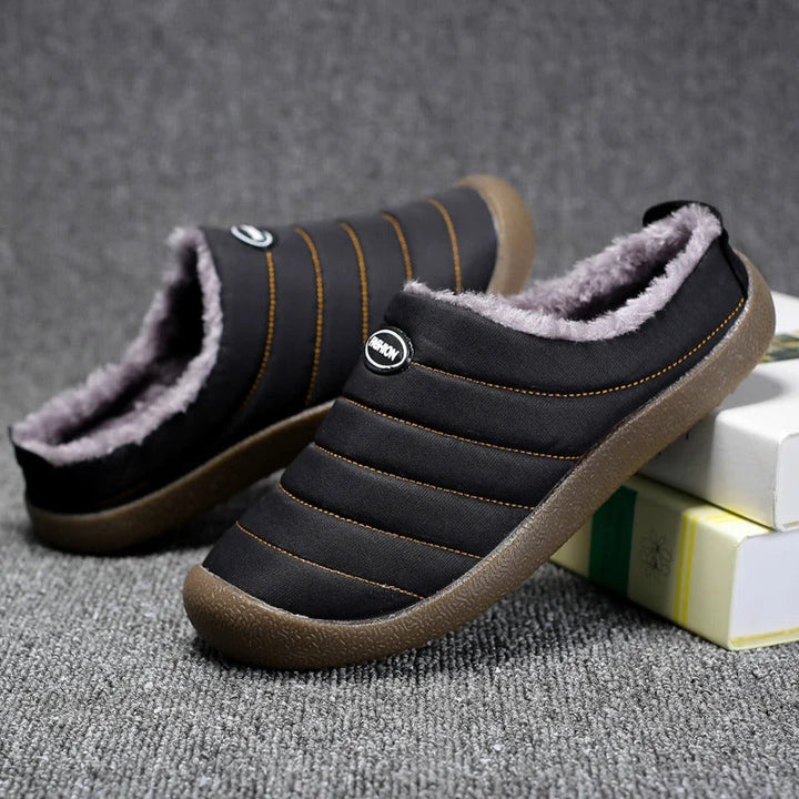 Cozy men's footwear, warm lined slippers for winter comfort and relaxation indoors.