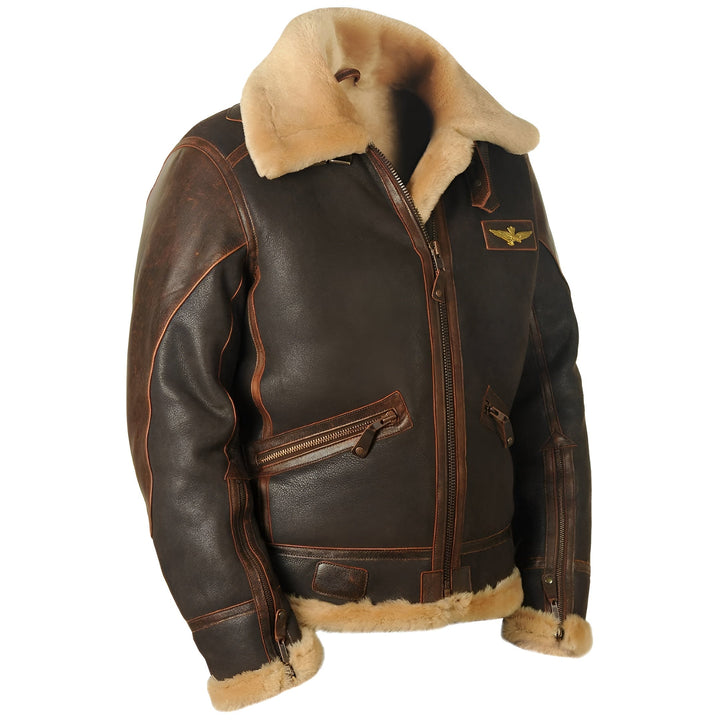 Fashionable men's pilot jacket. Warm outerwear with a front zipper closure, perfect for winter style.