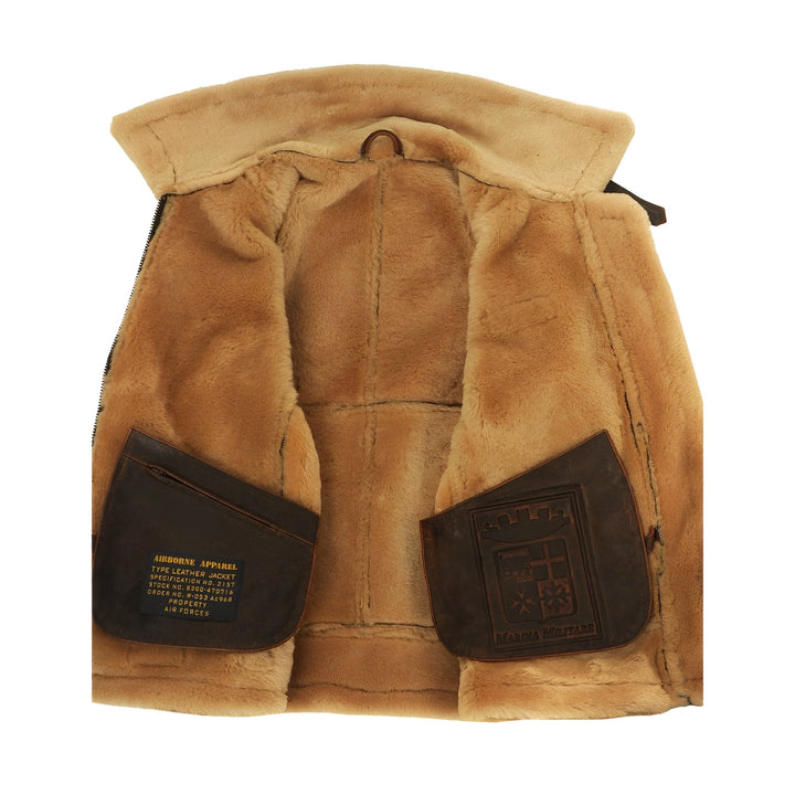 Back view of men's warm pilot jacket, showing stitching details. Winter casual aviator outerwear.
