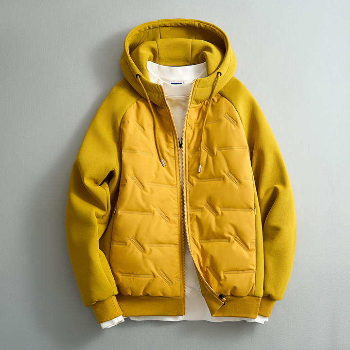 Men's warm puffer hoodie, insulated for ultimate winter comfort & style.