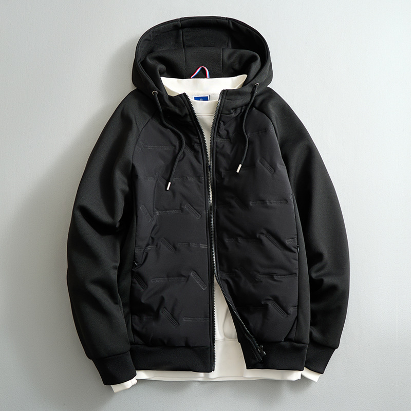 Men's winter puffer hoodie, insulated, comfortable, and stylish casual outerwear for all men.