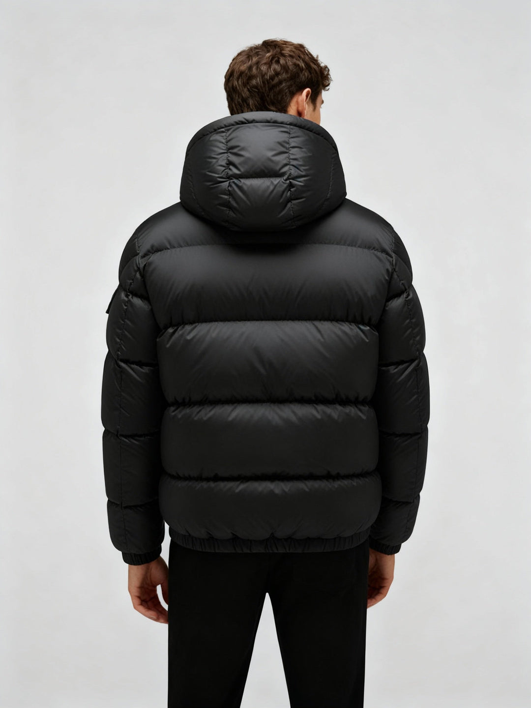 Men's warm puffer jacket, hooded & insulated, ideal for winter outerwear.