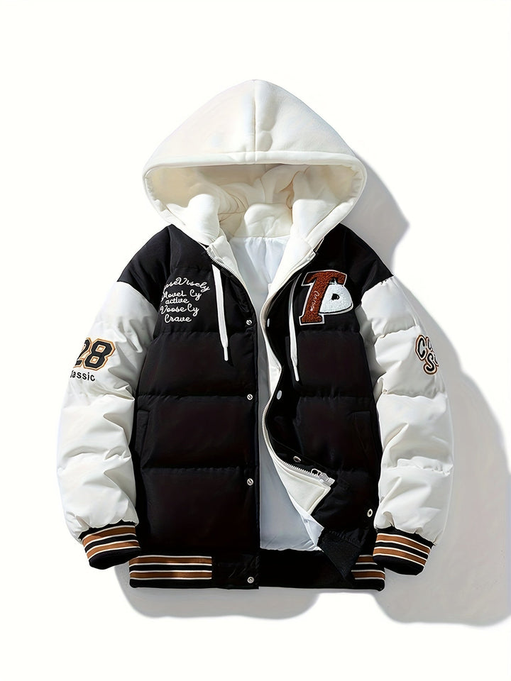Stylish men's puffer jacket, a hooded winter coat for ultimate warmth and comfort. Casual & durable.