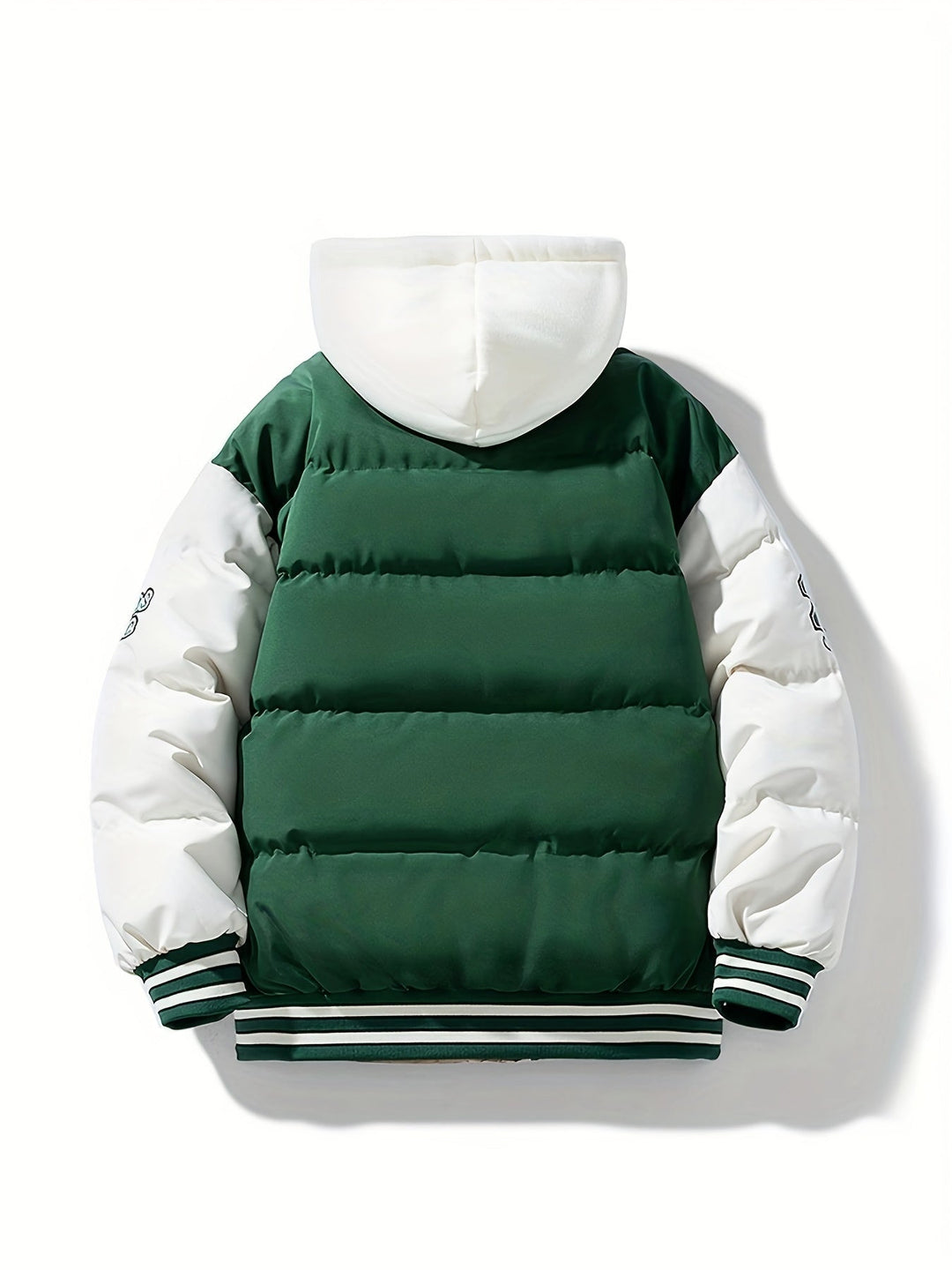Warm hooded puffer jacket for men. Durable winter coat, ideal for cold weather and outdoor adventures.
