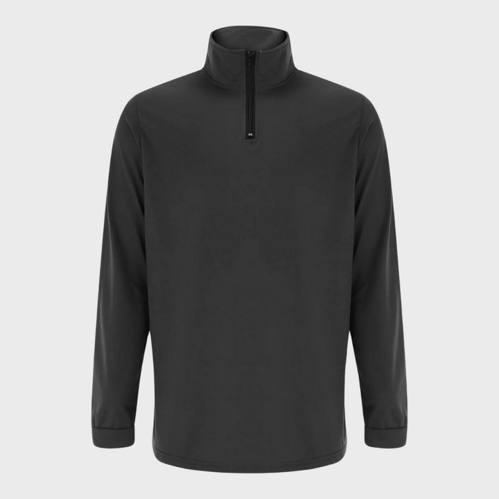 Stylish men's quarter-zip sweater, a modern versatile knitwear staple for warm casual outfits.