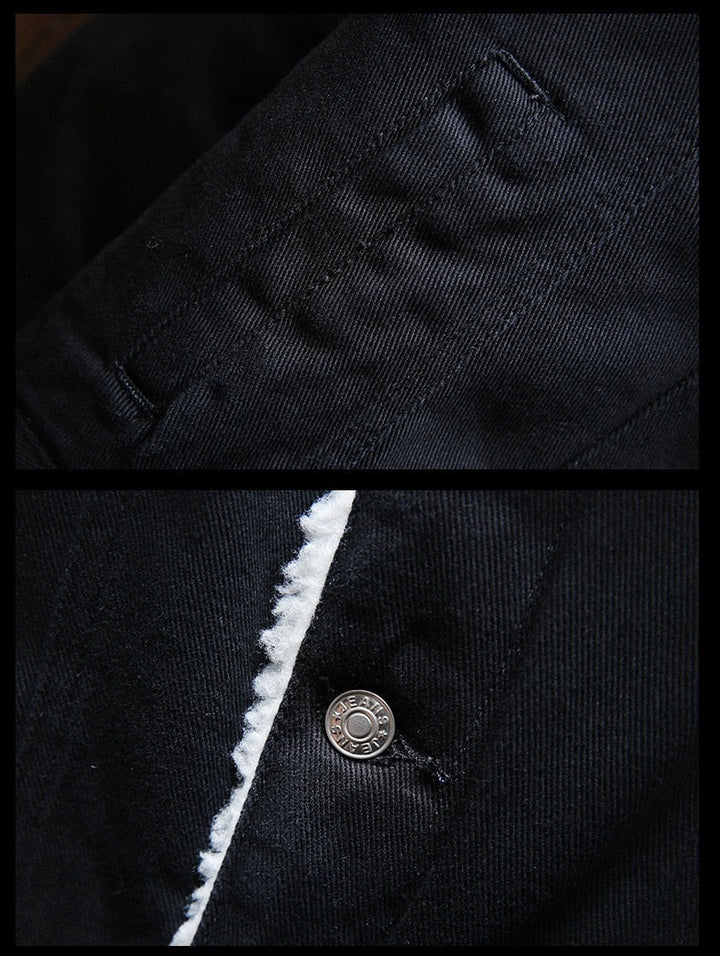 Samuel men's retro denim jacket, fleece-lined, warm and casual winter outerwear, perfect for everyday wear.