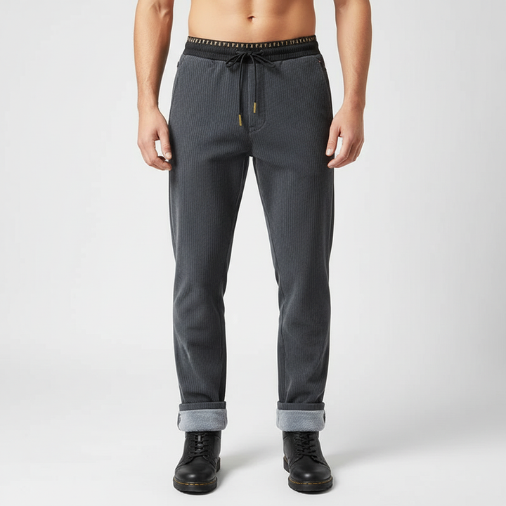 Cozy men's ribbed winter trousers. Fleece-lined for warmth and comfort, perfect for cold weather casual wear.