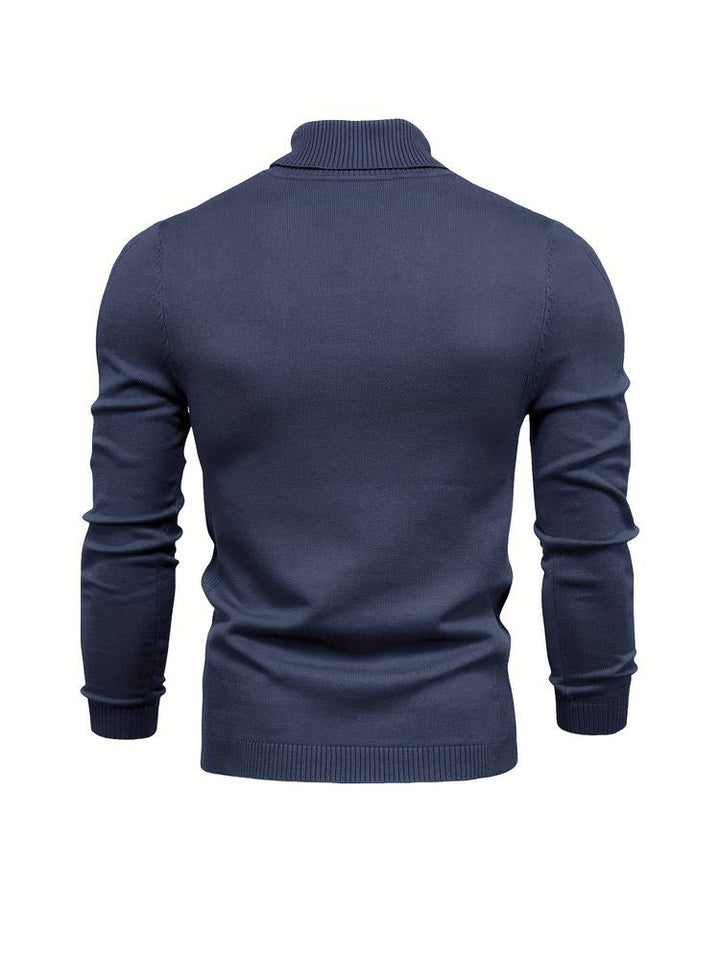 Men's cozy long sleeve turtleneck, essential winter clothing for warmth.