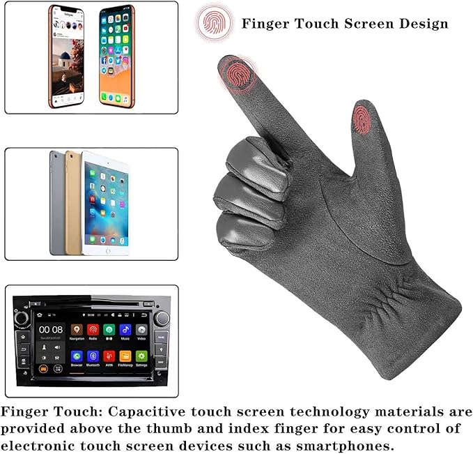 Outdoor men's touchscreen suede leather winter gloves for driving, cycling & cold weather.