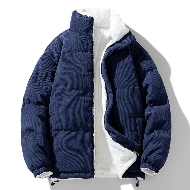 Stylish men's dark grey textured puffer jacket, ideal winter outerwear for comfortable everyday cold weather fashion.