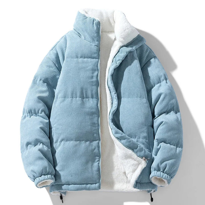 Essential men's warm textured puffer jacket, providing excellent winter comfort and a stylish look for casual wear.
