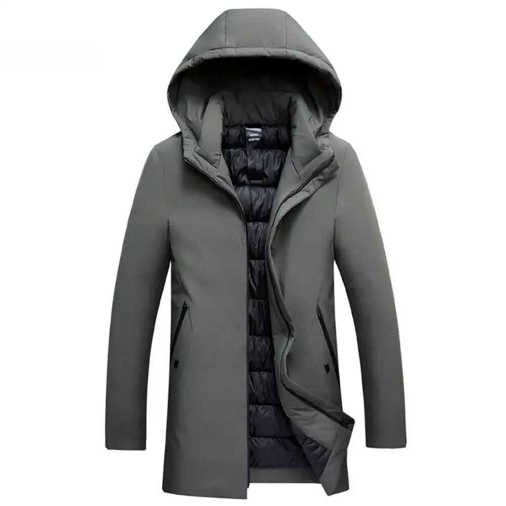 Modern men's hooded winter coat, designed for extreme cold. Insulated and weather-resistant for daily wear.