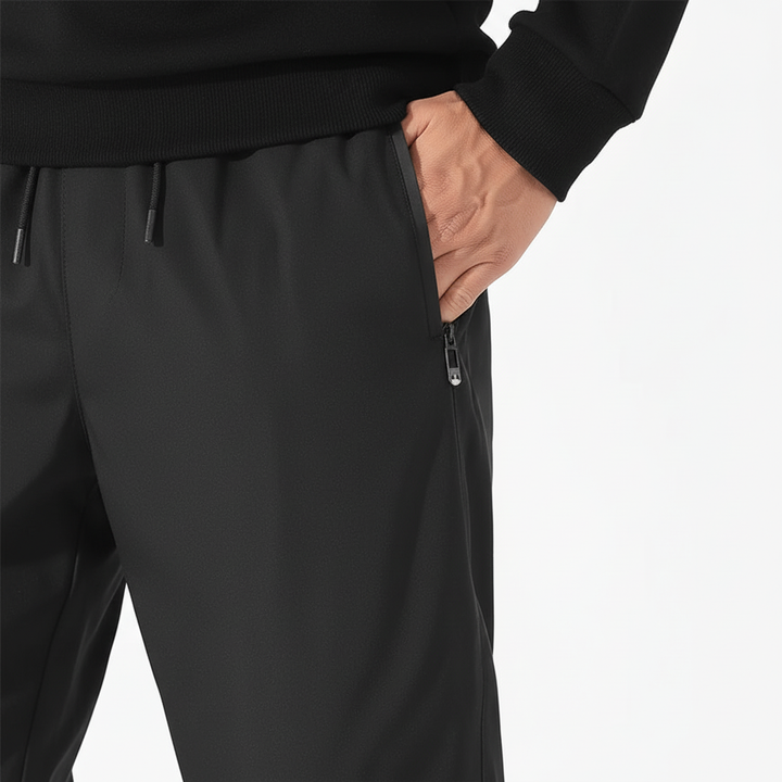 Long fit men's activewear jogging pants, windproof and down insulated for winter