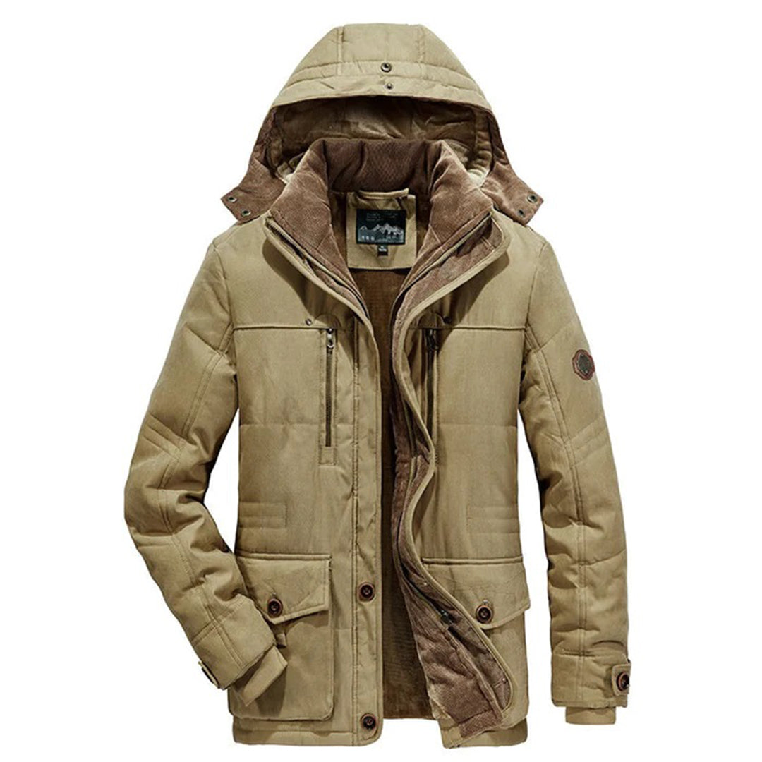 Stylish men's hooded winter jacket, long sleeve, ideal outerwear for everyday cold weather and men's fashion.