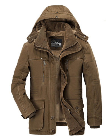 Men's fashion hooded winter jacket with fleece, providing ultimate warmth & style for cold weather protection.