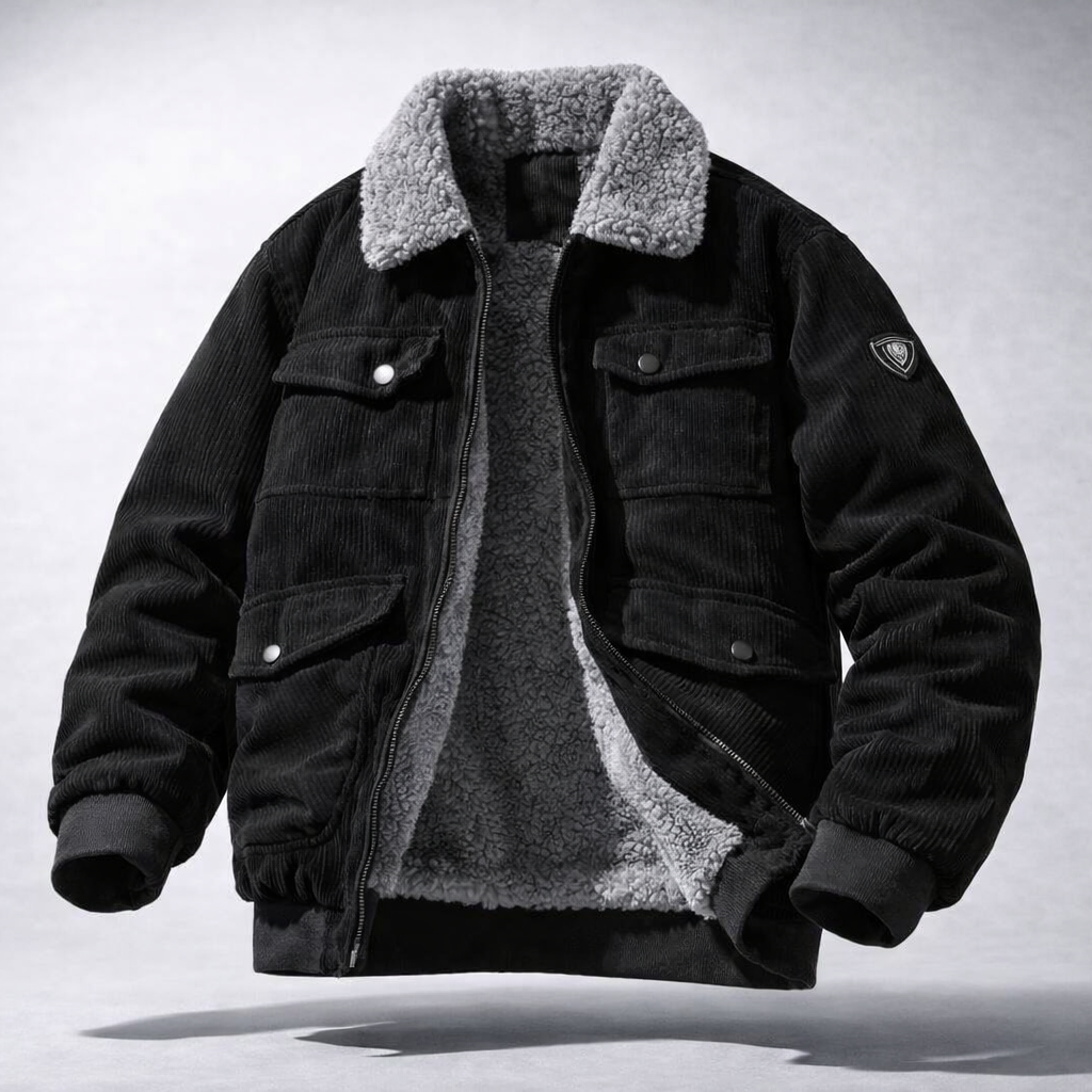 Layerable men's warm winter jacket, cozy outerwear designed for protection in extreme cold weather.
