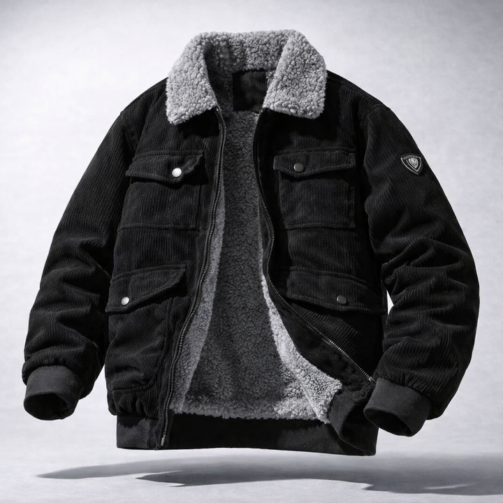Layerable men's warm winter jacket, cozy outerwear designed for protection in extreme cold weather.