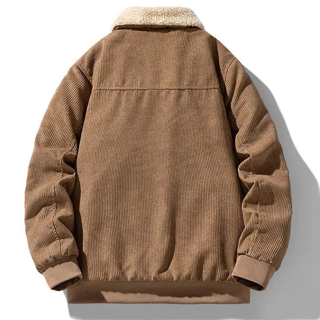 Man wearing a stylish, warm, and cozy men's winter jacket, ideal for casual everyday cold weather.