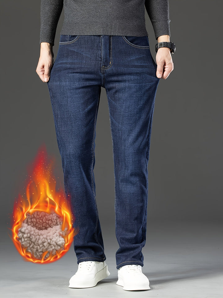 Durable men's winter jeans. Straight leg denim for cold weather, ideal for casual wear.