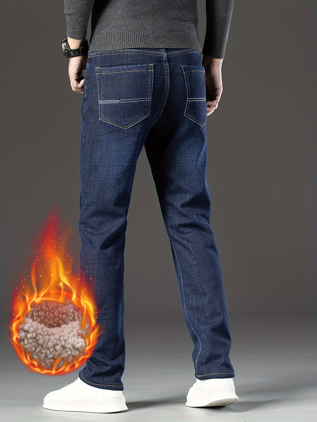 Men's casual warm winter jeans. Straight leg denim pants, perfect for cold weather comfort.