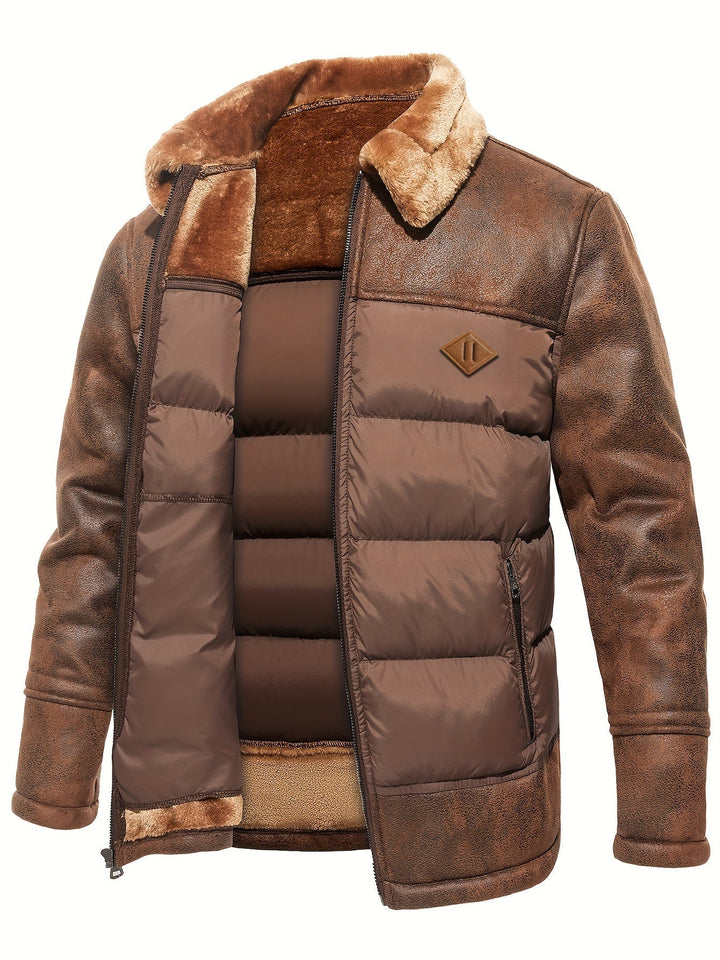 Warm & comfortable men's winter jacket. Durable outdoor wear, perfect for cold weather and layering.