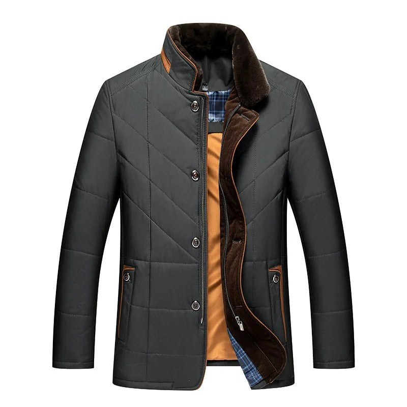 Close-up of Constantin men's winter jacket texture, showing plush warmth