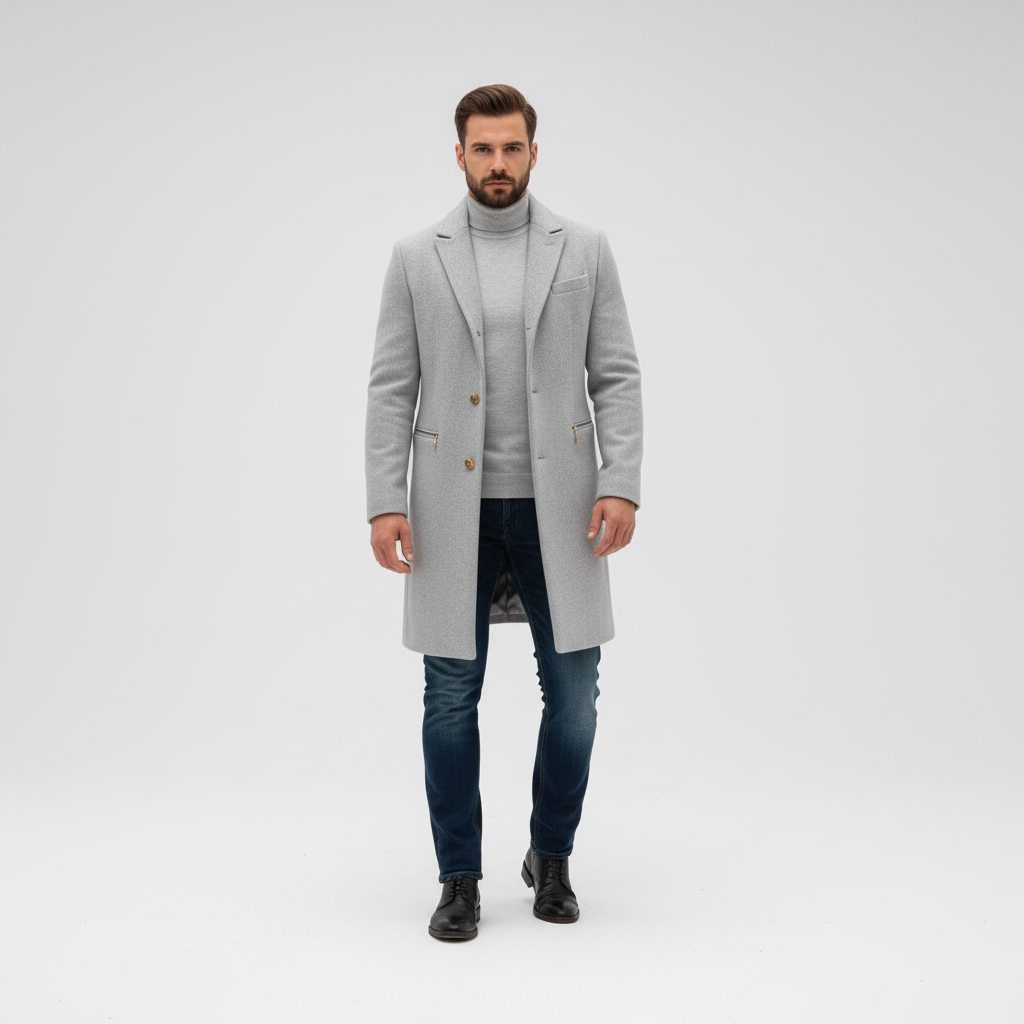 Full shot of men's Klaus wool blend jacket, an essential piece for fall and winter fashion