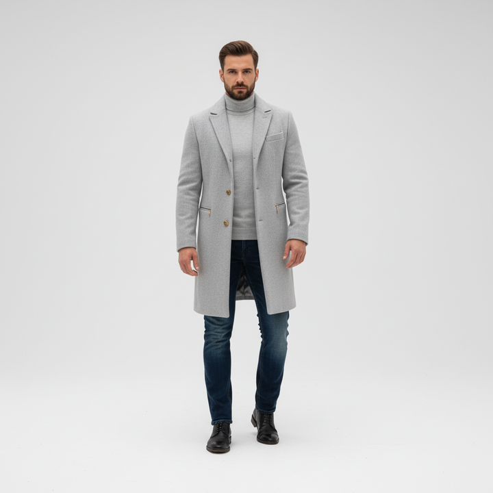 Full shot of men's Klaus wool blend jacket, an essential piece for fall and winter fashion