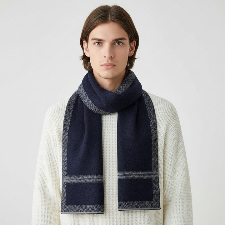 Stylish men's cashmere-feel wool blend scarf, ideal for winter accessories and adding warmth to any outfit.