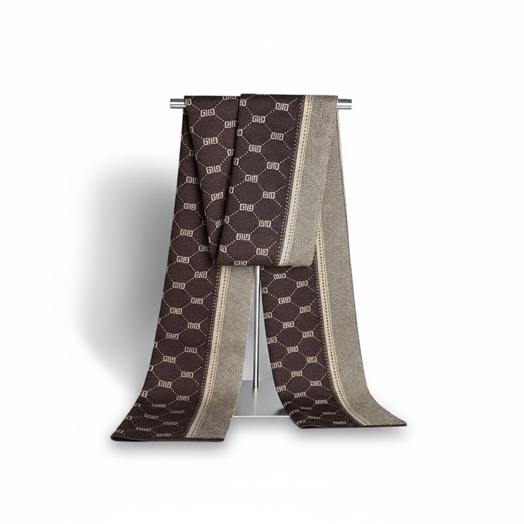 Textured image of a men's warm wool blend scarf, emphasizing the soft, cashmere-like feel for winter comfort.