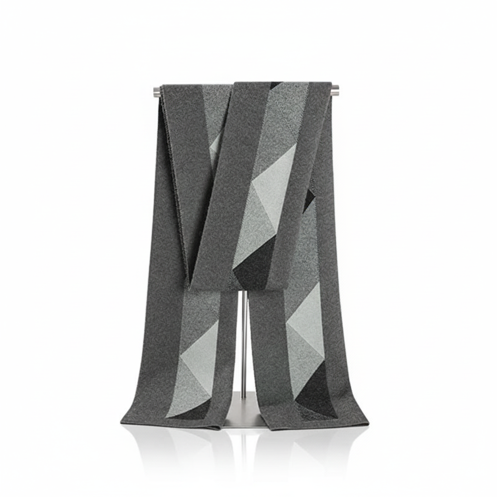Folded men's warm wool blend scarf with a subtle pattern, great for gifting and practical winter accessories.