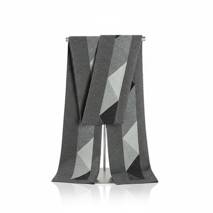 Folded men's warm wool blend scarf with a subtle pattern, great for gifting and practical winter accessories.