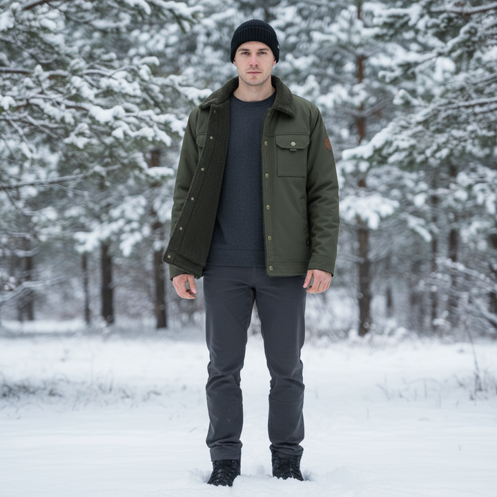 Men's warm wool-lined Marius winter jacket, dark grey, button closure, casual outerwear
