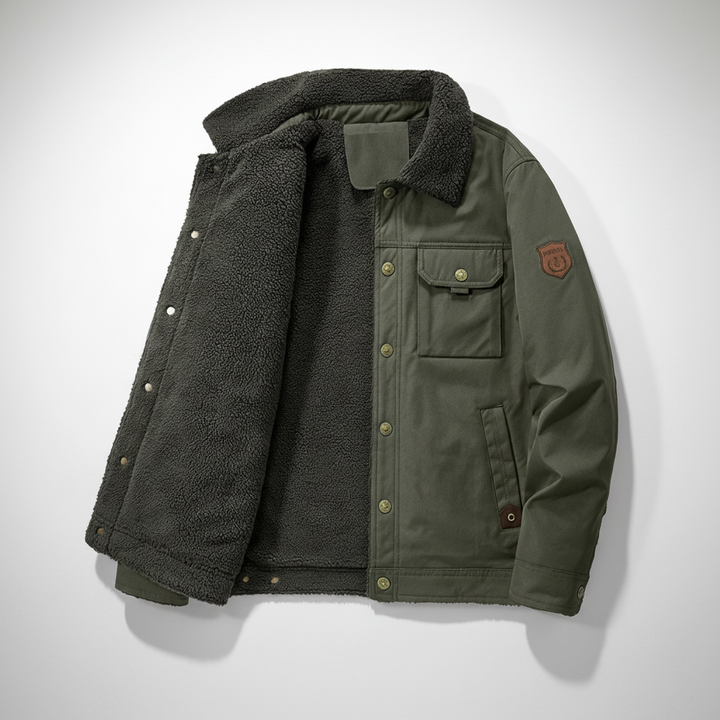 Men's wool-lined polyester winter jacket in black, excellent for autumn and winter casual wear