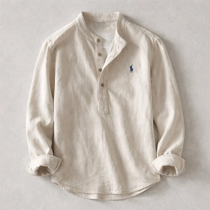 Casual long-sleeve button-down men's shirt in a soft washed fabric for spring fashion.