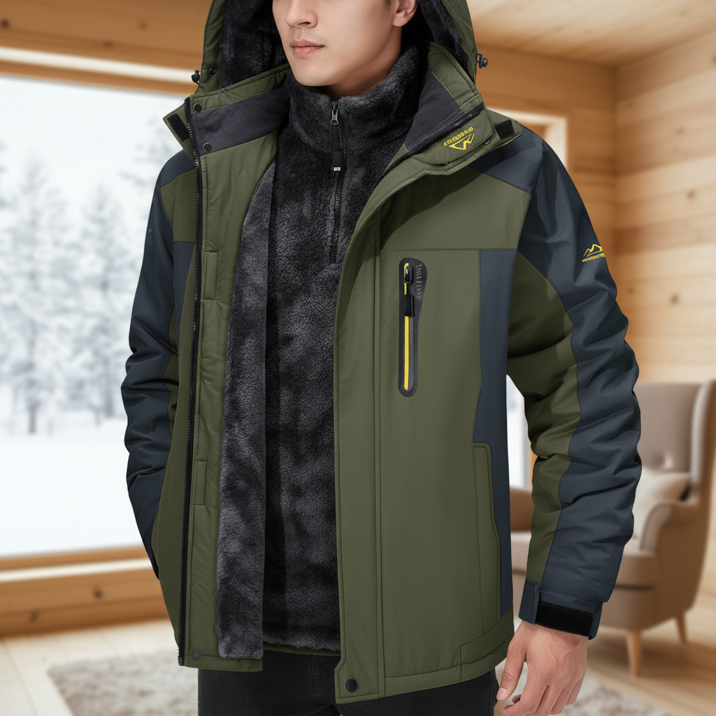 Men's water-repellent insulated winter jacket for cold weather outdoor wear