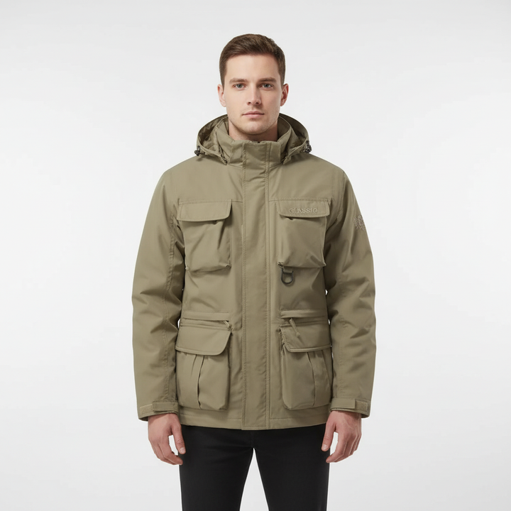 Full shot of the Men's Elias water-repellent jacket, demonstrating its lightweight & modern fit.