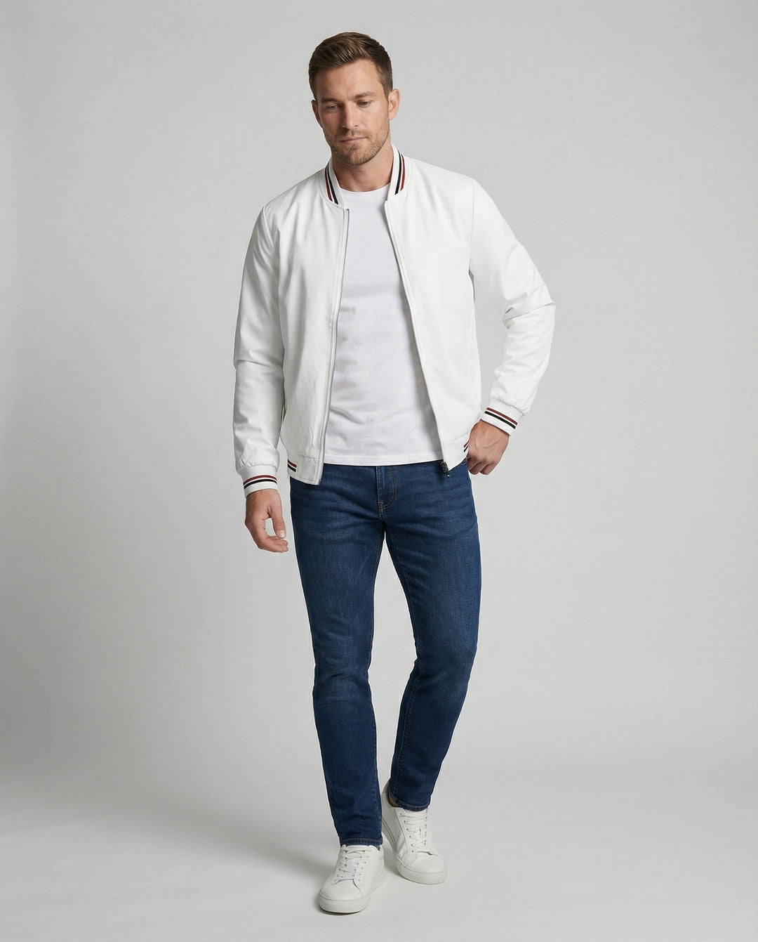 Men's water-repellent transition jacket with stand-up collar. Perfect for spring & fall casual wear.