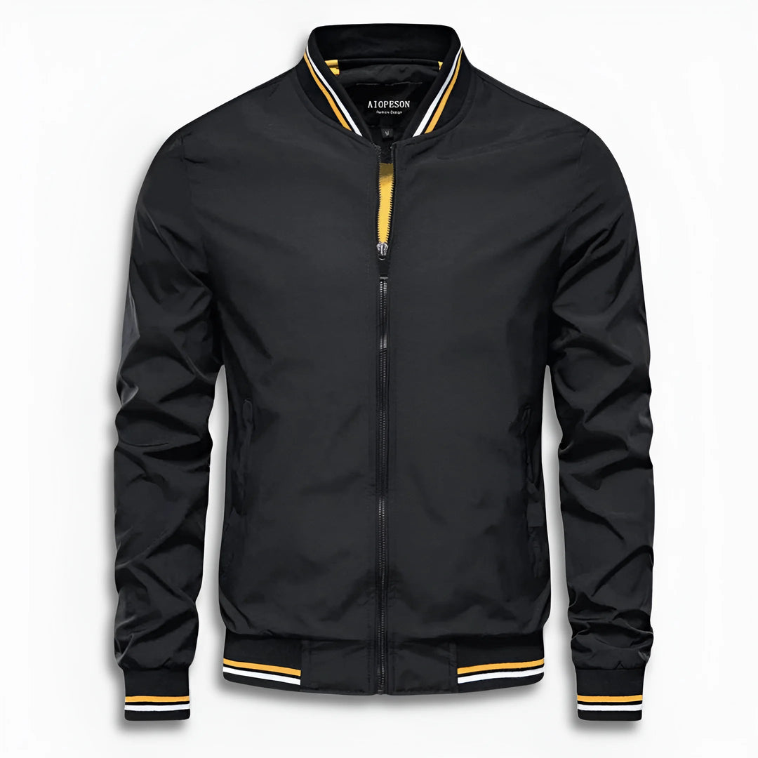 Modern men's outerwear, ideal for spring & fall. Water-repellent slim fit transition jacket, stand-up collar.