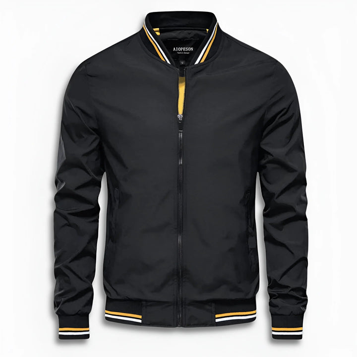 Modern men's outerwear, ideal for spring & fall. Water-repellent slim fit transition jacket, stand-up collar.
