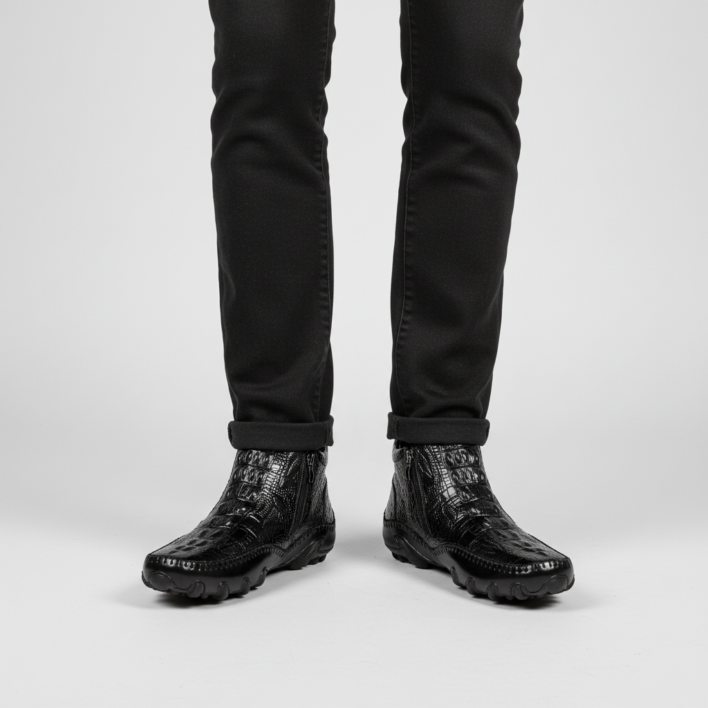 Men's fashionable waterproof Chelsea boots, all-weather footwear, close-up