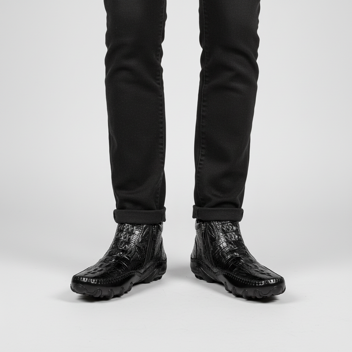 Men's fashionable waterproof Chelsea boots, all-weather footwear, close-up