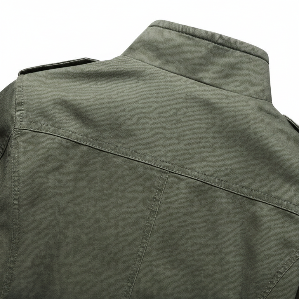 Man wearing Julian waterproof cargo jacket, showcasing front pockets and casual style