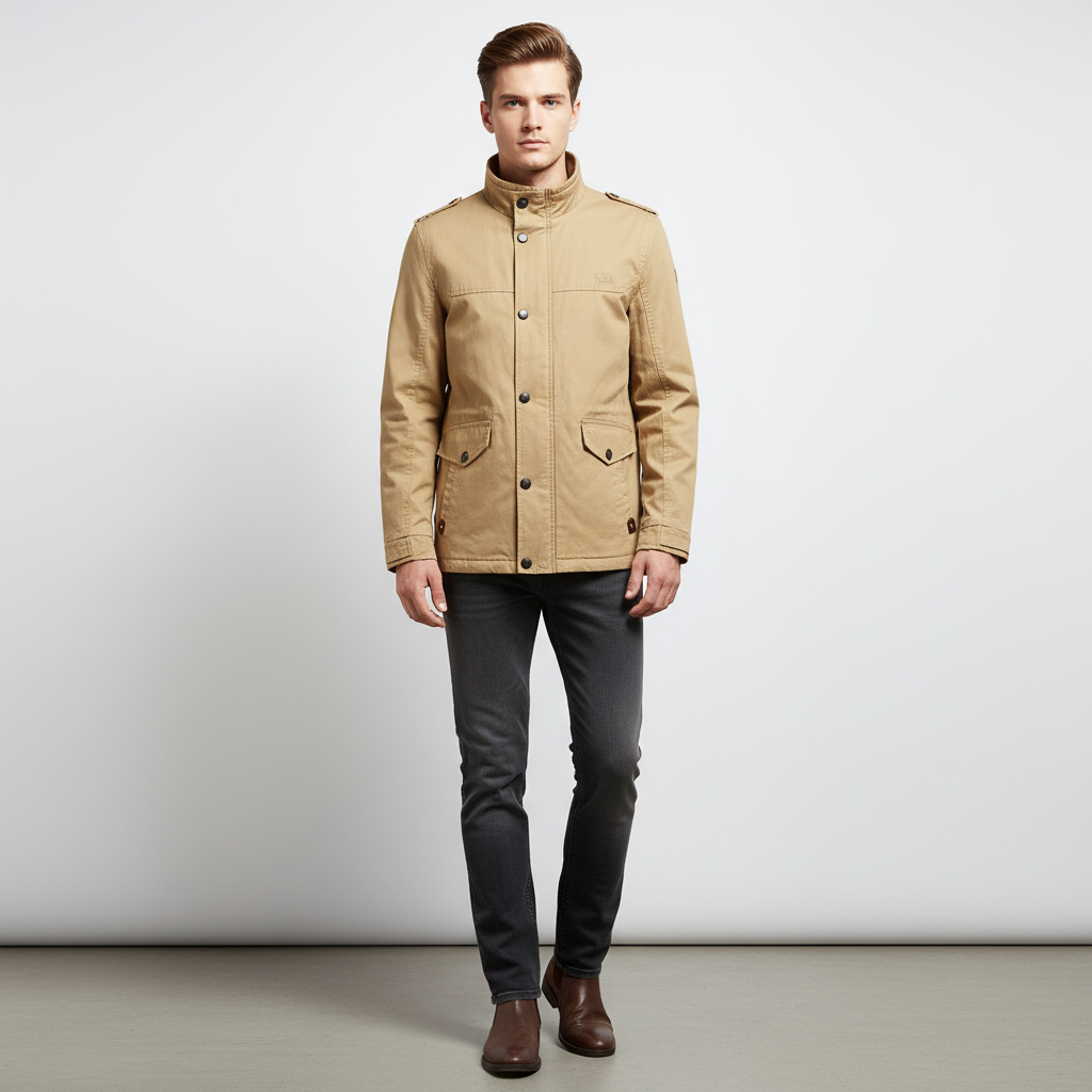 Julian men's casual waterproof jacket styled for outdoor adventure, full length view