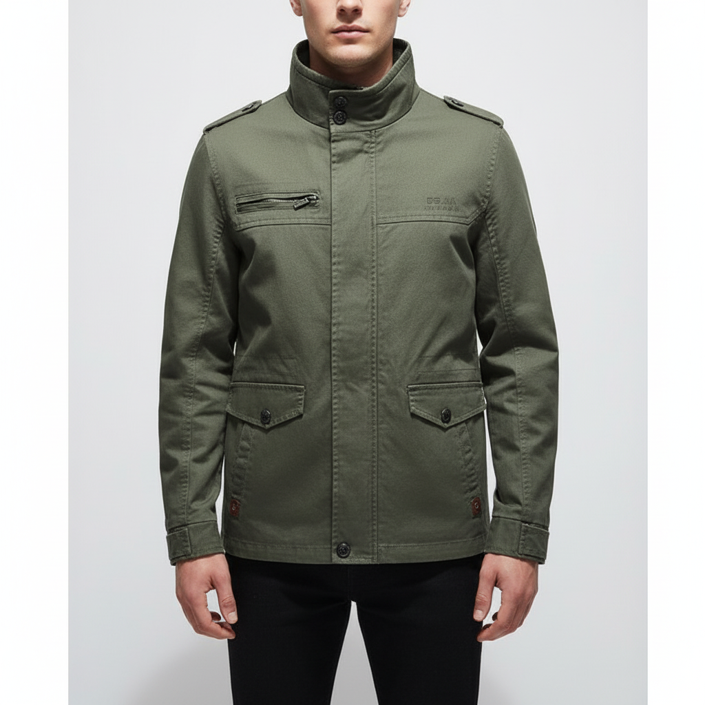 Detail of a waterproof zipper on the men's outdoor cargo jacket Julian for autumn