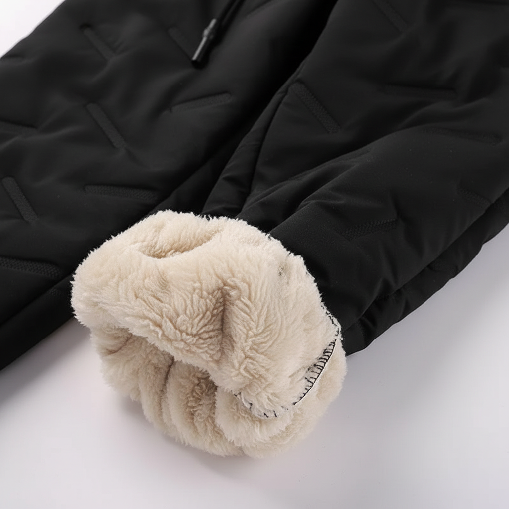 Active male model wearing men's waterproof fleece-lined joggers, suitable for cold weather sports