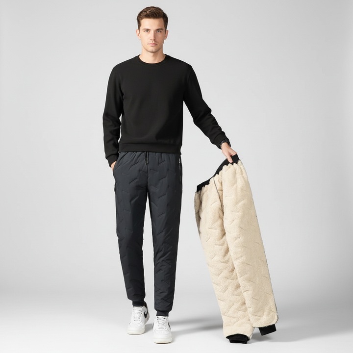 Stylish men's jogging trousers, waterproof and fleece-lined, offering warmth and comfort for activewear